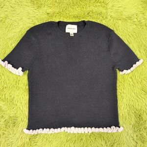 Industry Ruffle Trim Knit Top Ribbed Short Sleeve‎ XL/TG